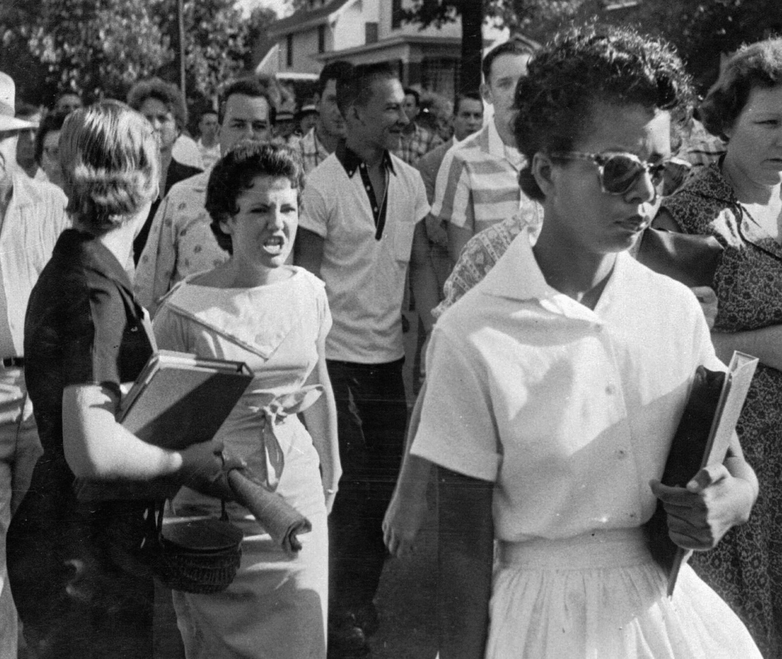 Elizabeth Eckford walking toward Little Rock Central High School, September 4, 1957