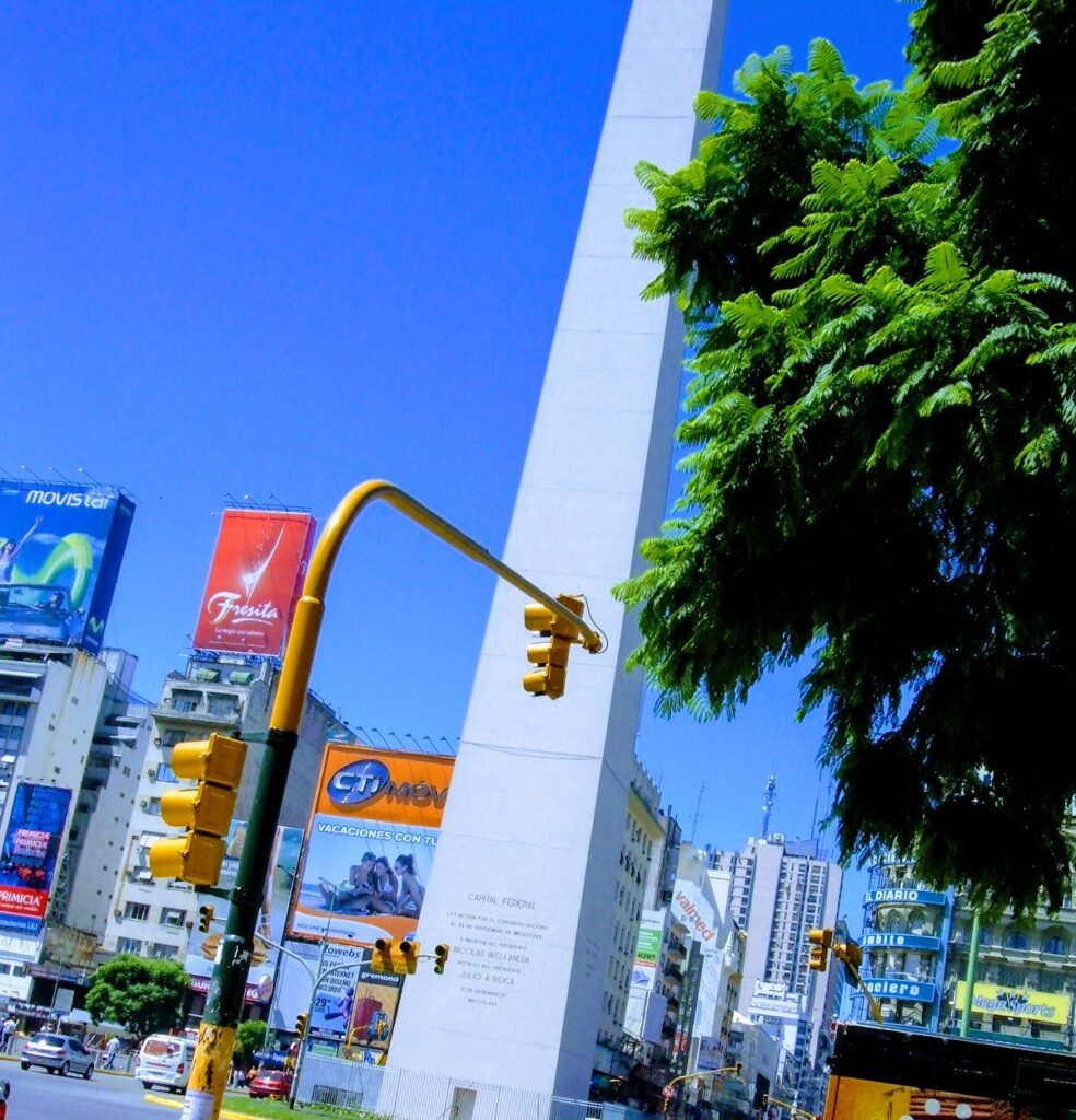 The Obelisco, an iconic monument in downtown Buenos Aires, Argentina