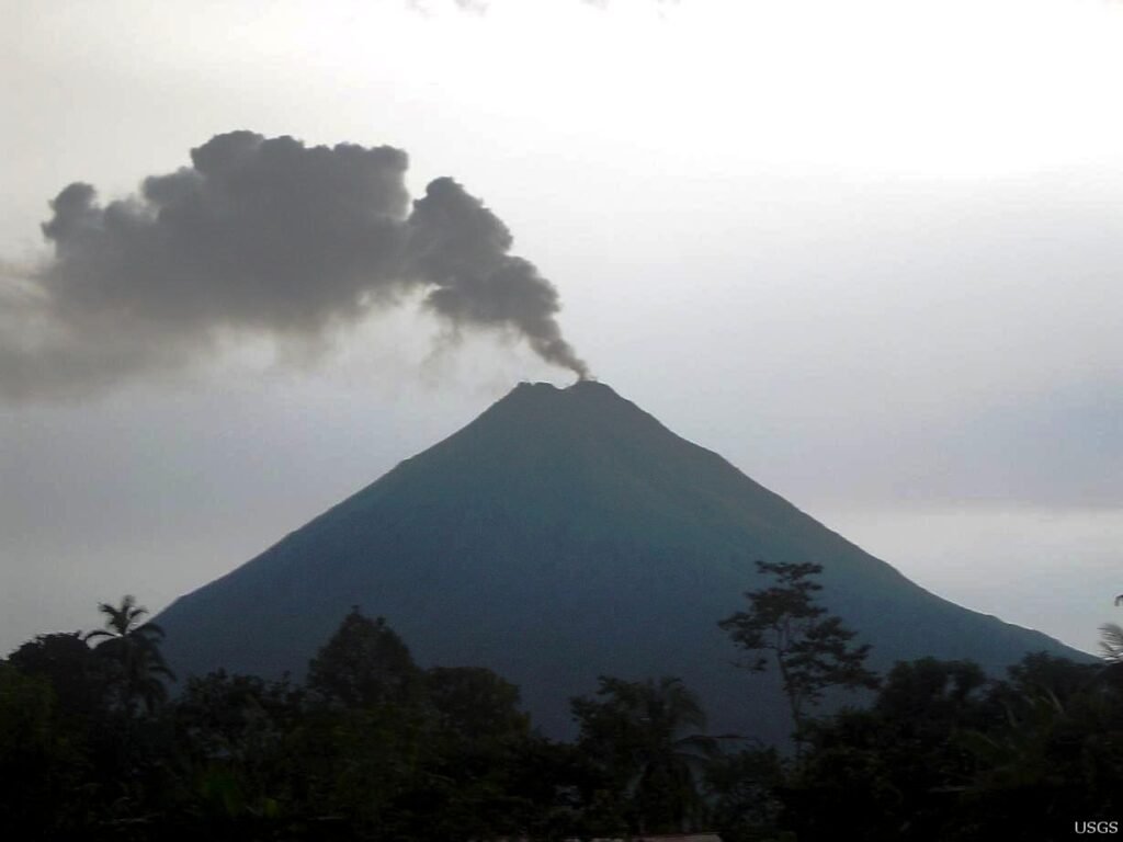 Arenal Volcano, a dormant stratovolcano and Costa Rica's most iconic natural landmark, rising above Lake Arenal