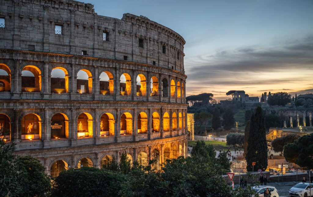 The Colosseum, the ancient Roman amphitheater and Italy's most iconic landmark, in Rome