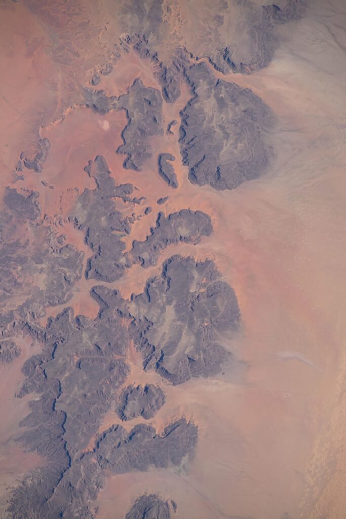 Ennedi Massif sandstone plateau in the Sahara, northeastern Chad, seen from the International Space Station