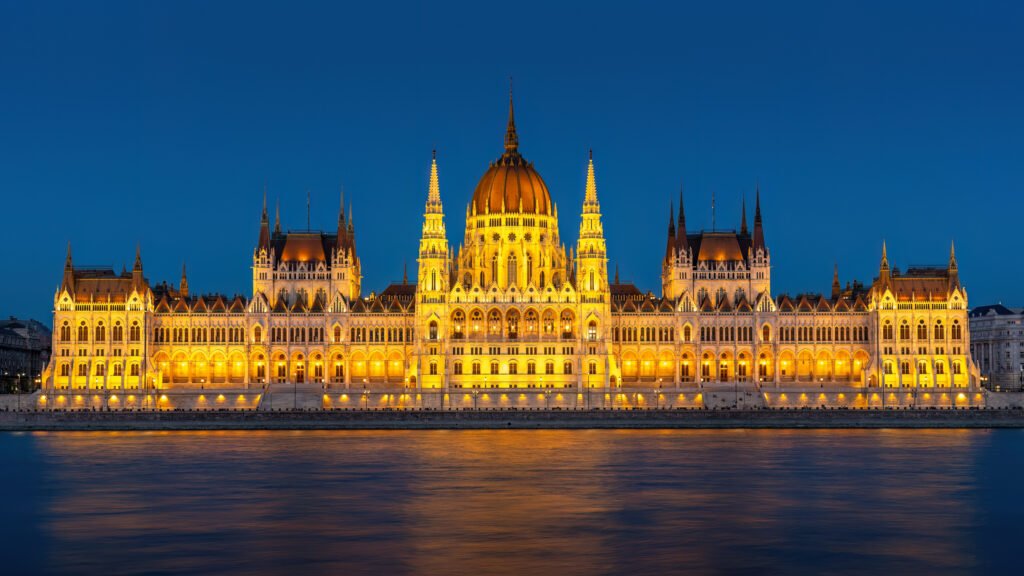 The Hungarian Parliament Building on the Danube River in Budapest, Hungary