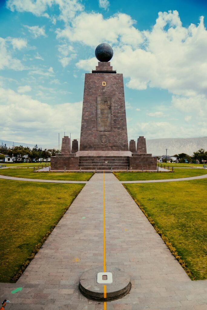 The Mitad del Mundo equatorial monument near Quito, Ecuador, marking the line for which the country is named