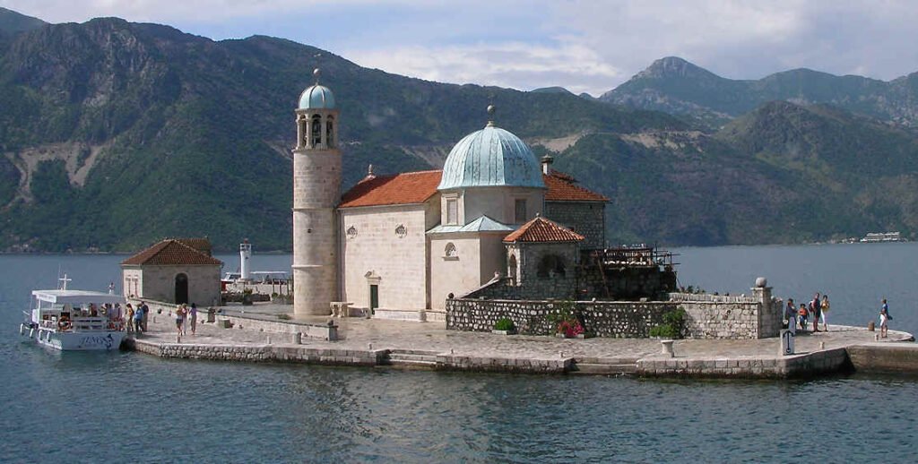 The islet church of Our Lady of the Rocks in the Bay of Kotor, Montenegro