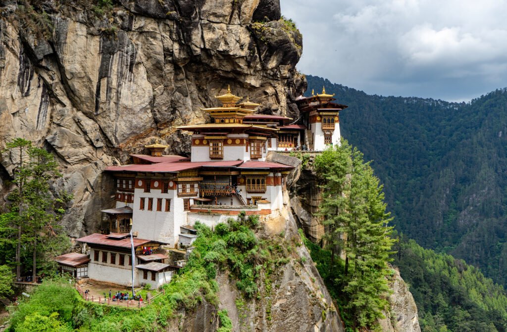 Paro Taktsang, the Tiger's Nest Monastery, an iconic Buddhist monastery on a cliffside above the Paro valley in Bhutan