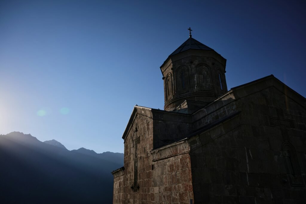 Gergeti Trinity Church beneath Mount Kazbek, Georgia