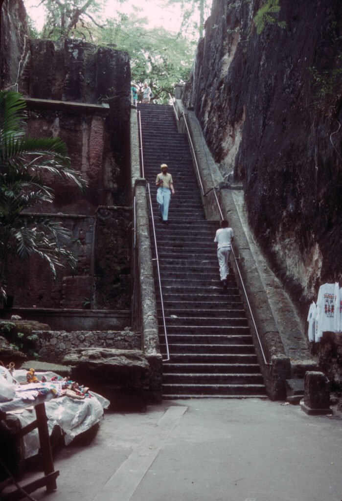 The Queen's Staircase, a historic limestone stairway carved in the 18th century in Nassau, the Bahamas