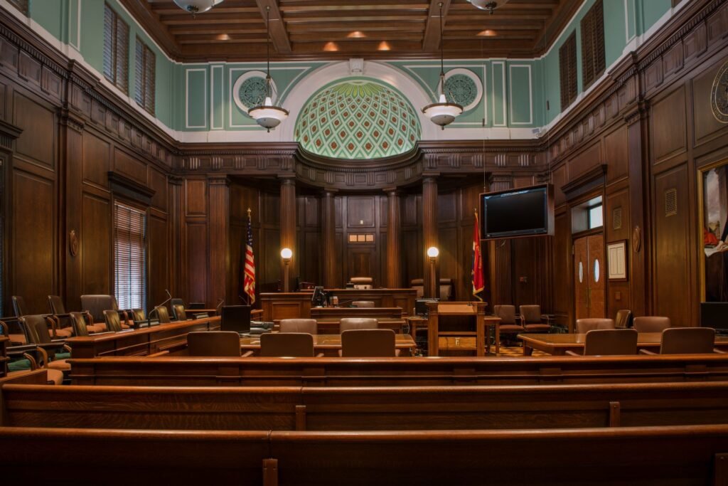 A federal courtroom inside the United States Courthouse in Augusta, Georgia.