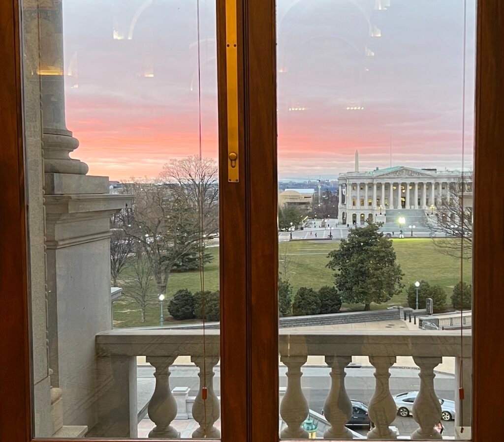 The United States Supreme Court building in Washington, D.C., viewed from the Library of Congress.