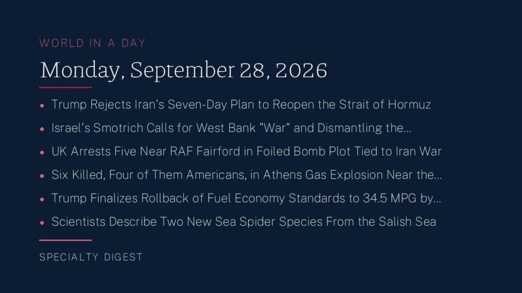 World in a Day cover, Monday, September 28, 2026
