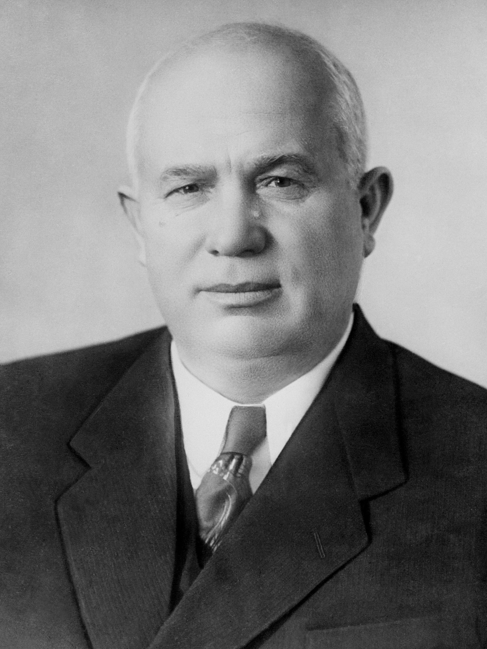 Black-and-white portrait photograph of Soviet Premier Nikita Khrushchev