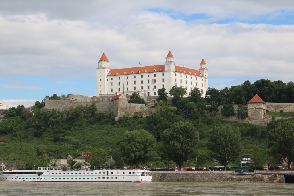 Bratislava Castle overlooking the Danube River in Bratislava, Slovakia