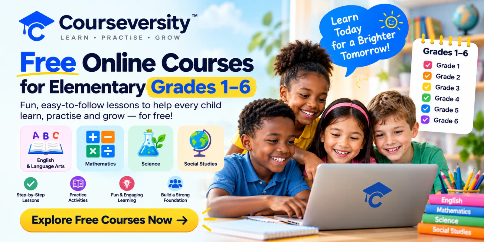 Courseversity free online courses for elementary Grades 1-6