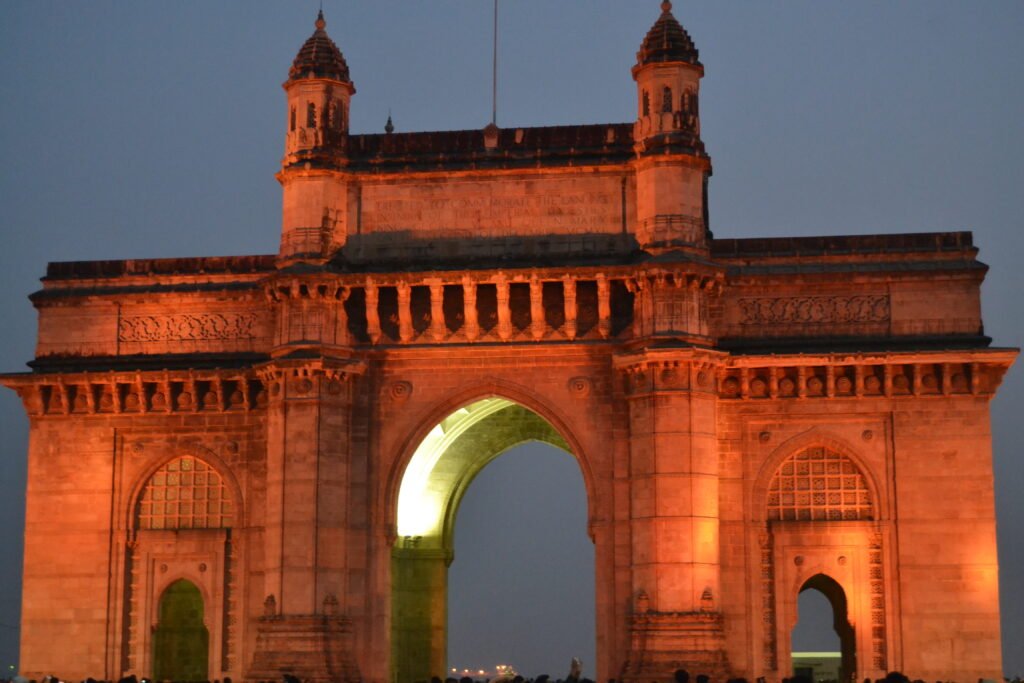 The Gateway of India in Mumbai, lit in the evening