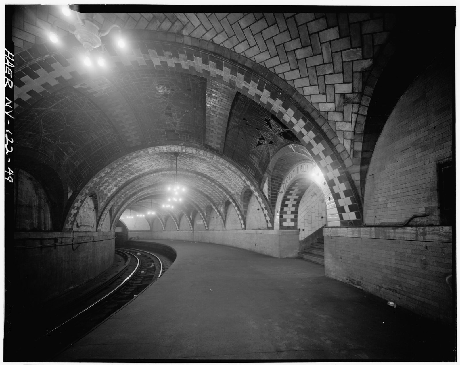 The Guastavino tile vaults and platform of the original 1904 City Hall subway station in New York City.