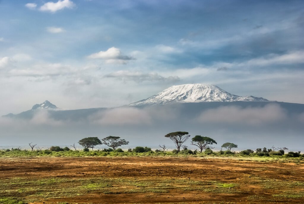 Mount Kilimanjaro, the highest peak in Africa, rising above the plains of Tanzania