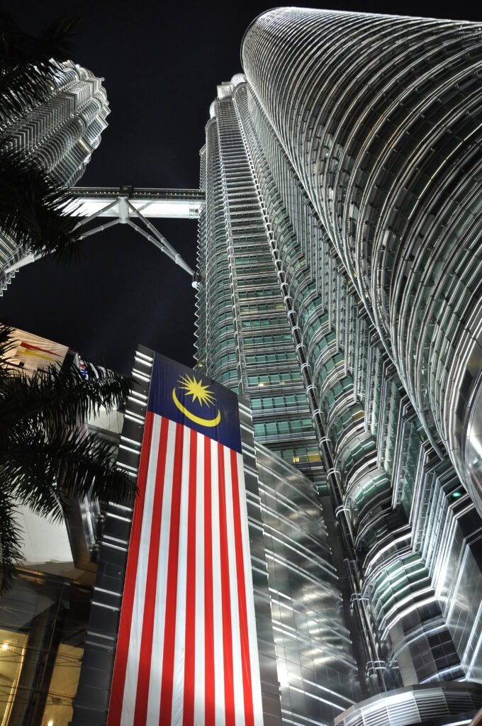 The Petronas Towers rising above Kuala Lumpur, Malaysia