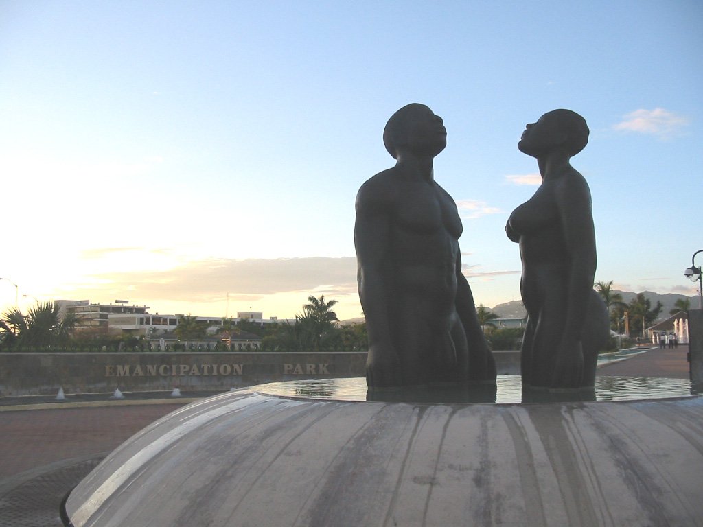 The Redemption Song bronze statues by Laura Facey in Emancipation Park, Kingston, Jamaica