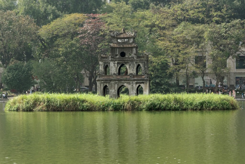 The Turtle Tower on Hoan Kiem Lake in central Hanoi, Vietnam